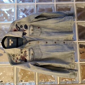 Vintage America Blues Embroidered Denim Snap Button Down Shirt/Jacket